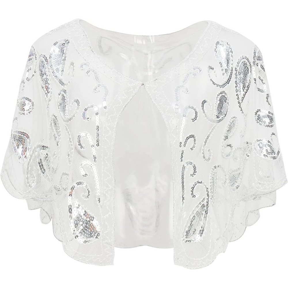 Flapper Cover Up For Women Shawl Wraps Sequin Beaded Evening Cape Bridal Shawl